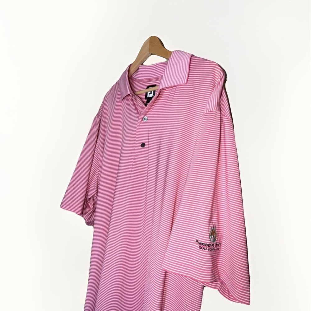 FootJoy FJ Pink White Striped Golf Polo Shirt Men's Size XL - Picture 2 of 7